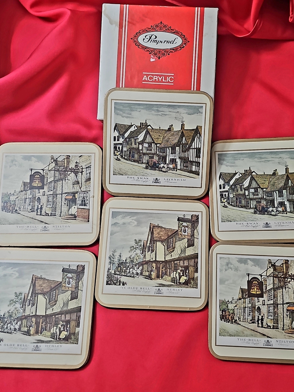 Vintage Pimpernel Acrylic Cork Back 6 - Coaster Set with Village Prints